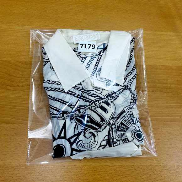 Escada By Margaretha Ley Blouse Women's Size 38 Beige Nautical Print Button Up - Picture 13 of 13